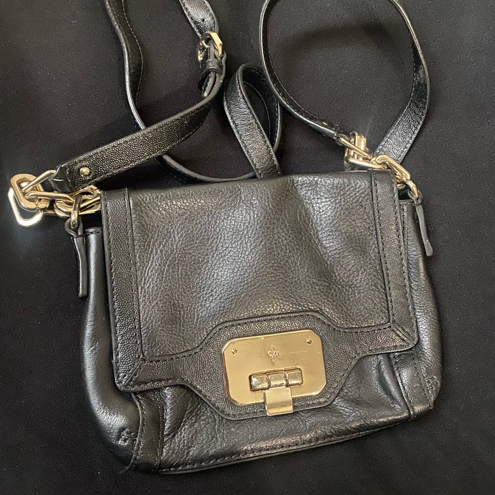 USED Cole Haan MARISA CROSSBODY BLACK VINTAGE VALISE II Pebbled Leather